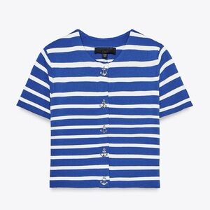 ZARA STRIPED KNIT SHORT SLEEVE CARDIGAN